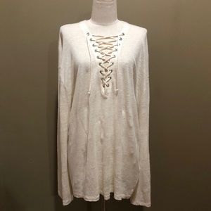 🔥SALE: NEW IRO L ivory long sleeve lace up tunic